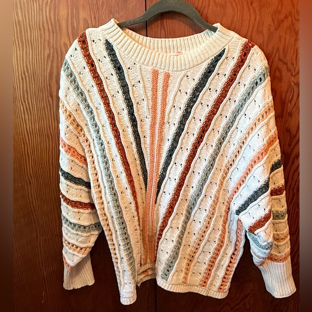 Maurices Cream and Multicolor Striped Sweater